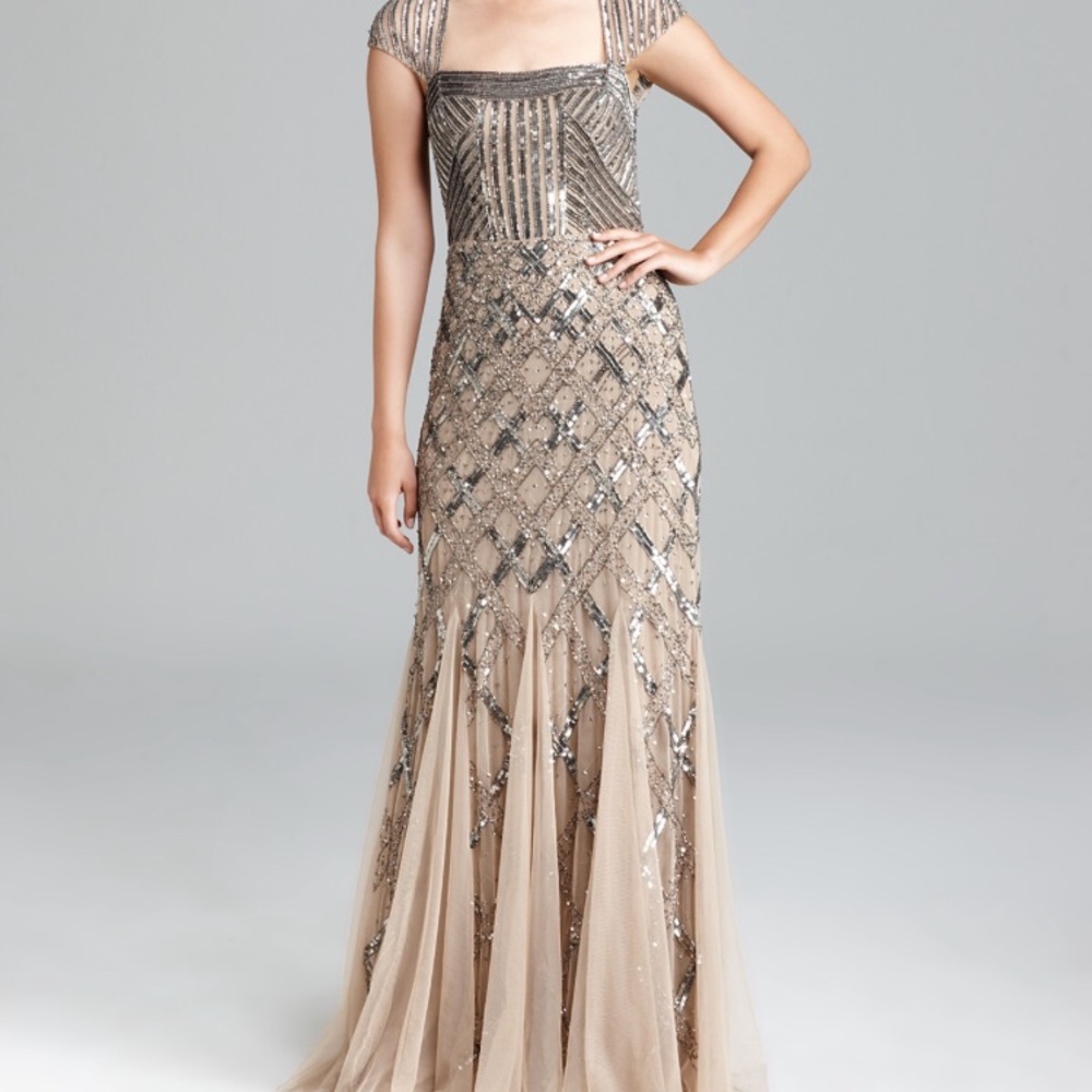 ADRIANNA PAPELL gown taupe silver sequin NWT 4 - Picture 1 of 8